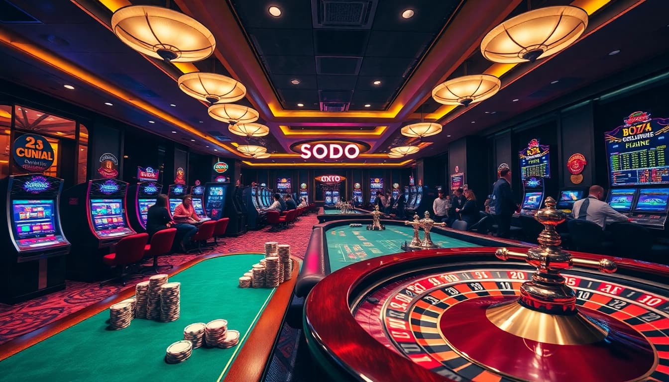 Players enjoying thrilling games at SODO Casino's luxurious gambling venue.