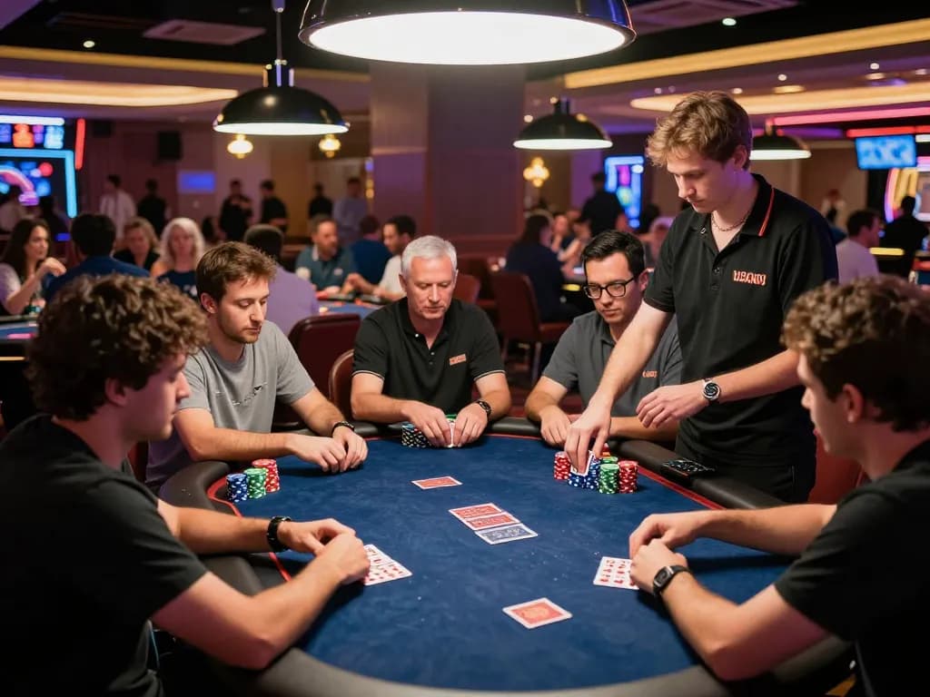 ku88 players enjoying an intense poker game in a lively Las Vegas casino atmosphere