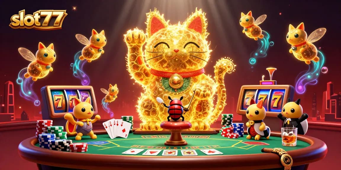 Engage in thrilling gameplay with the slot777 experience featuring a lucky cat and vibrant casino elements.