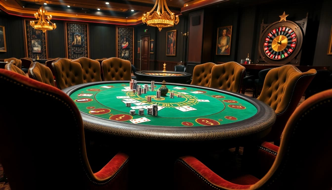 DH88 poker table scene showcasing high-stakes action with players and chips.