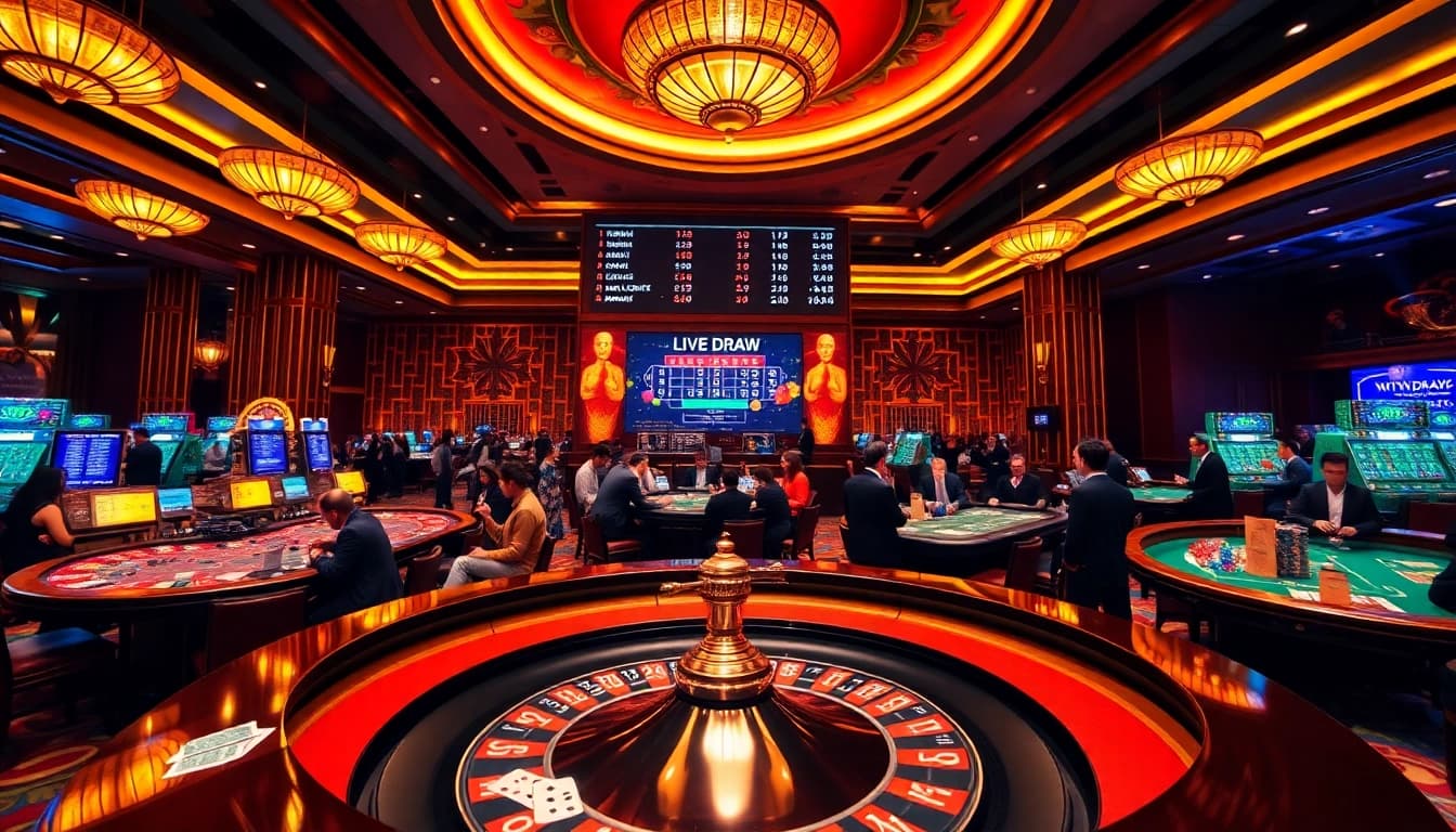 Experience the excitement of Live Draw Macau with real-time results displayed at an upscale casino.
