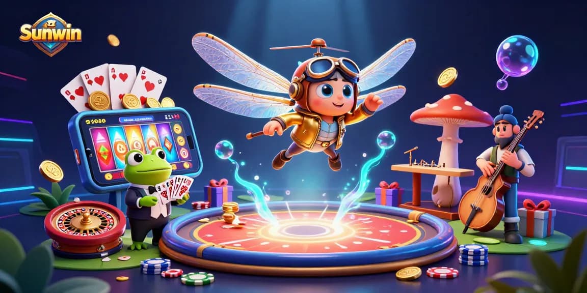Experience Sunwin's vibrant casino atmosphere with cartoon characters and engaging game elements.