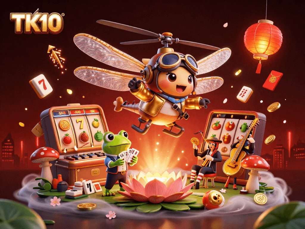 Engage in thrilling gaming experiences with TK10's vibrant 3D casino scene featuring dynamic characters and rich game elements.