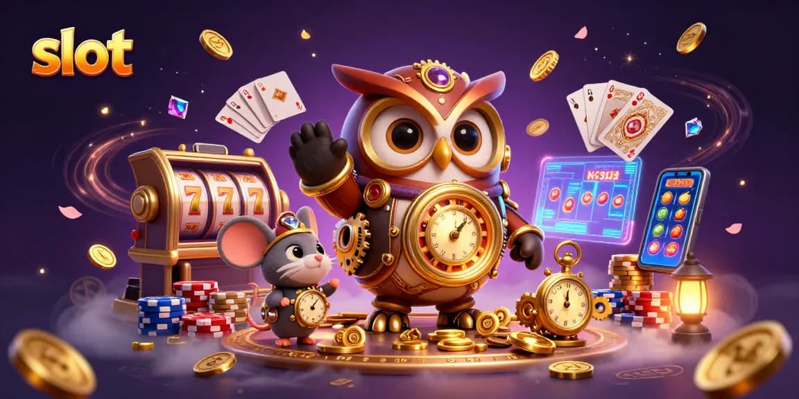 Memenangkan slot dengan reel yang berputar dan simbol keberuntungan, di tengah suasana kasino yang penuh warna.
