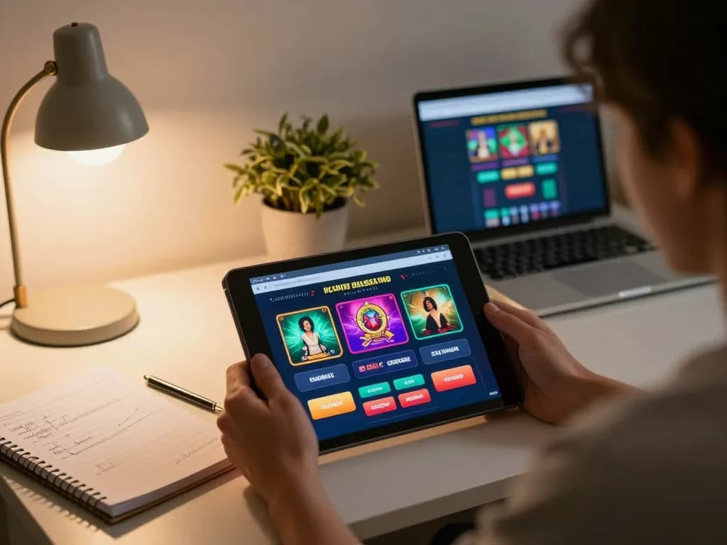 Engage with australian online casino gaming on a tablet in a cozy home setting