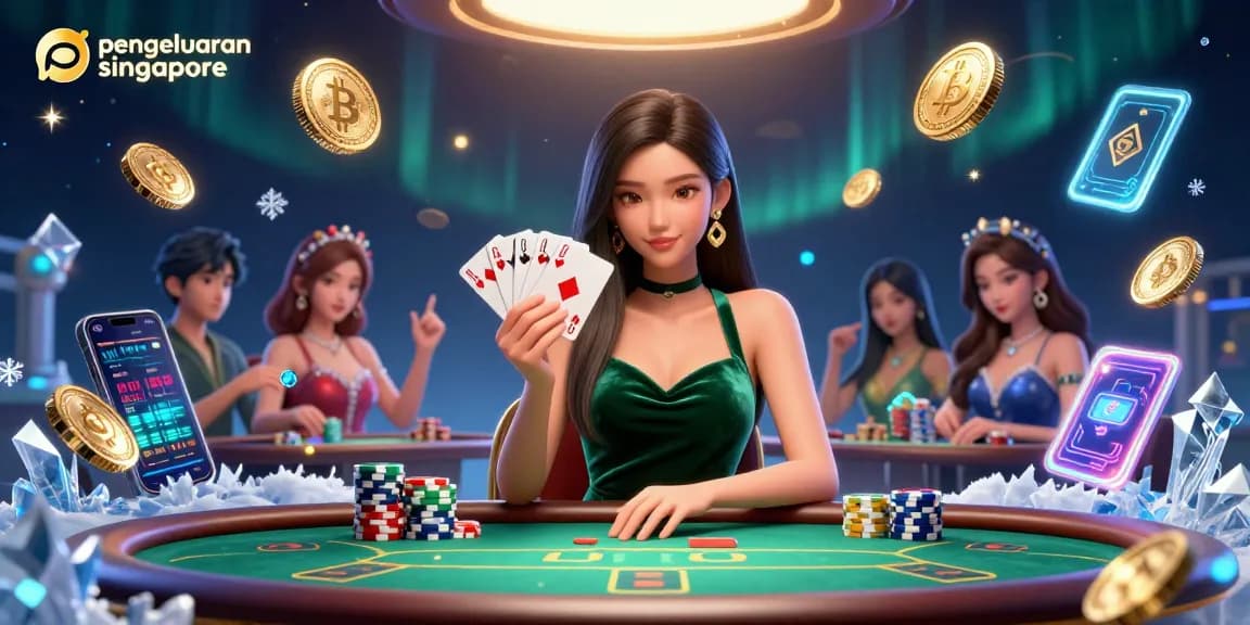 Engage in pengeluaran singapore with a beautiful Asian woman at a luxury poker table.