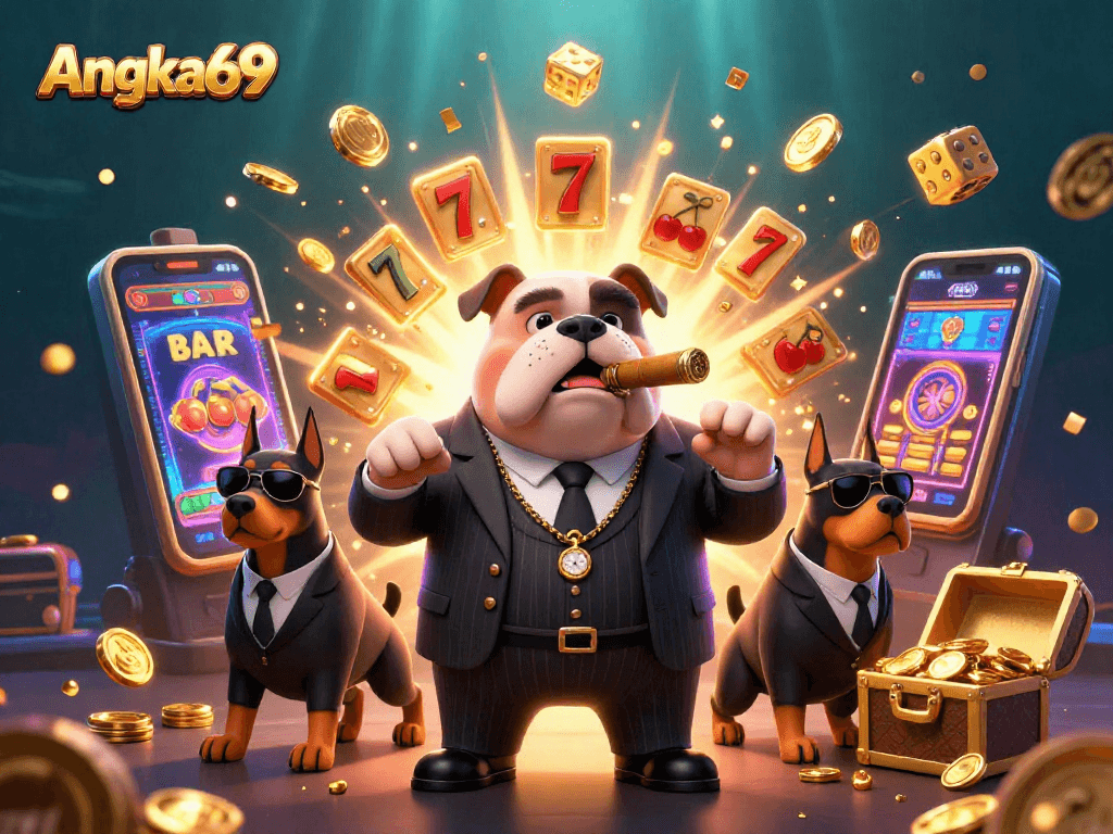 Play exciting slots with Angka69 featuring 3D cartoon characters and a jackpot explosion.