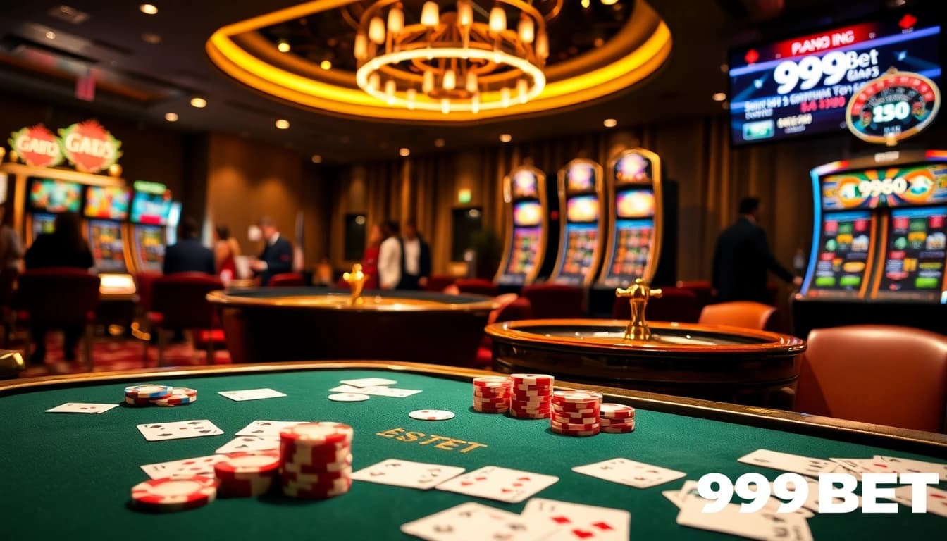 Excited players enjoying the thrill of gambling at 999BET with vibrant casino visuals.