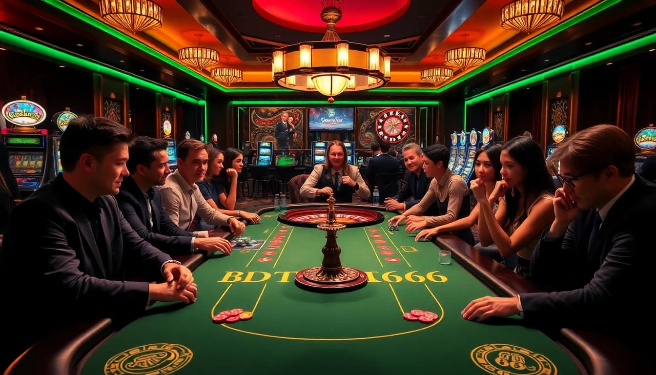 Enjoying the thrill of BDTK66 at an exciting casino table with poker chips and roulette.