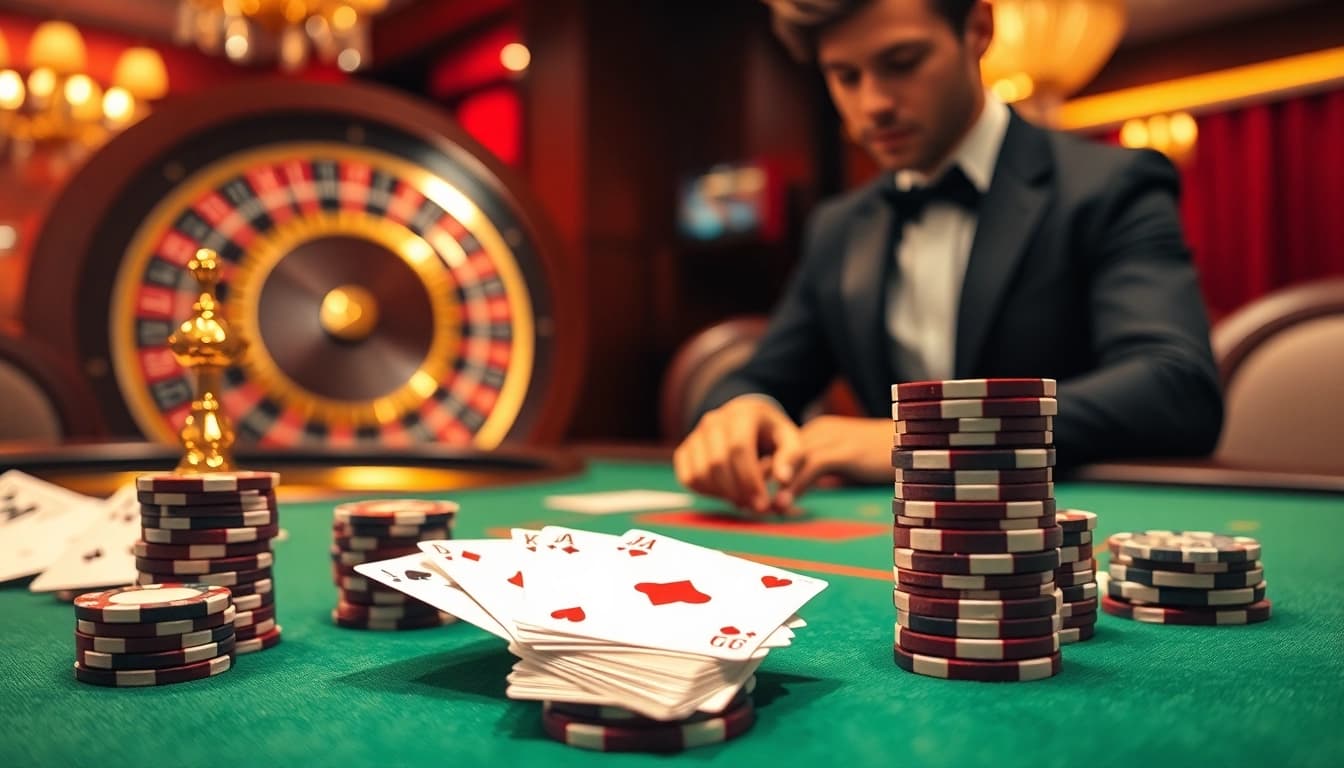 Engage with asupanjitu at a luxury casino poker table with vibrant chips and cards.