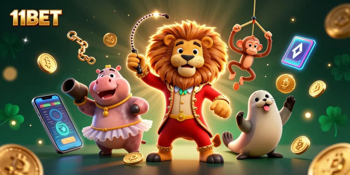 Bet on immersive scenes with 11BET, showcasing vibrant 3D characters and crypto gambling elements.