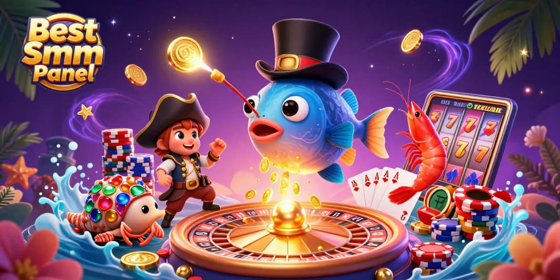 Engage with the Best Smm Panel, illustrated with dynamic casino themes and lively characters.