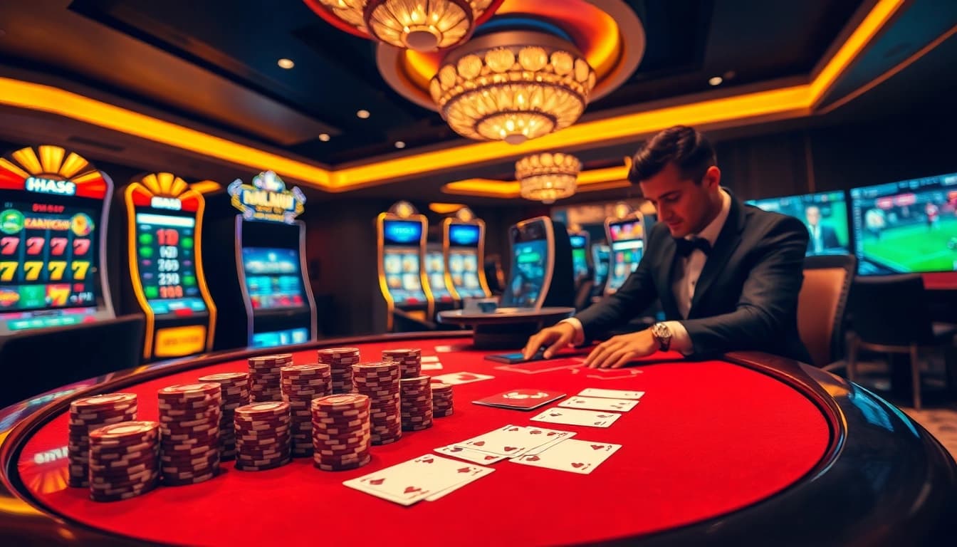 Betting chips and cards enhancing gameplay at Nhà cái uy tín hàng đầu châu Á casino table
