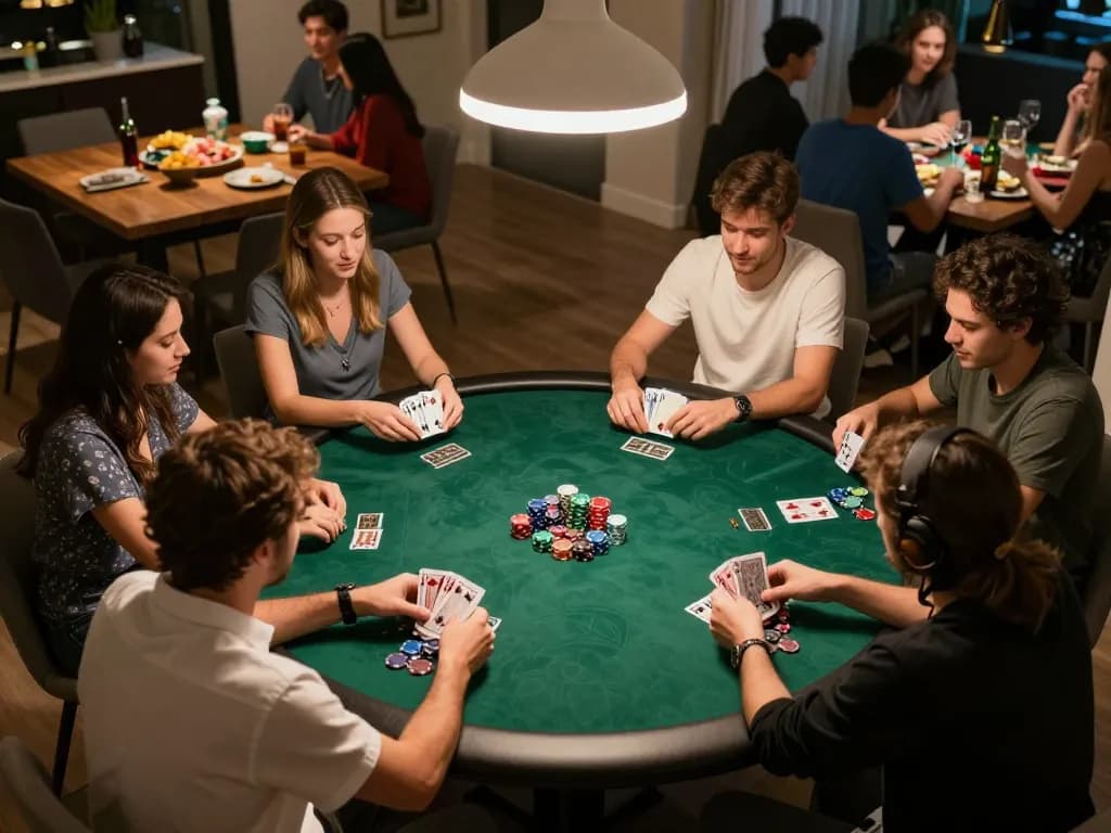 Players enjoying a poker game at home, showcasing an engaging atmosphere and camaraderie with 789club.