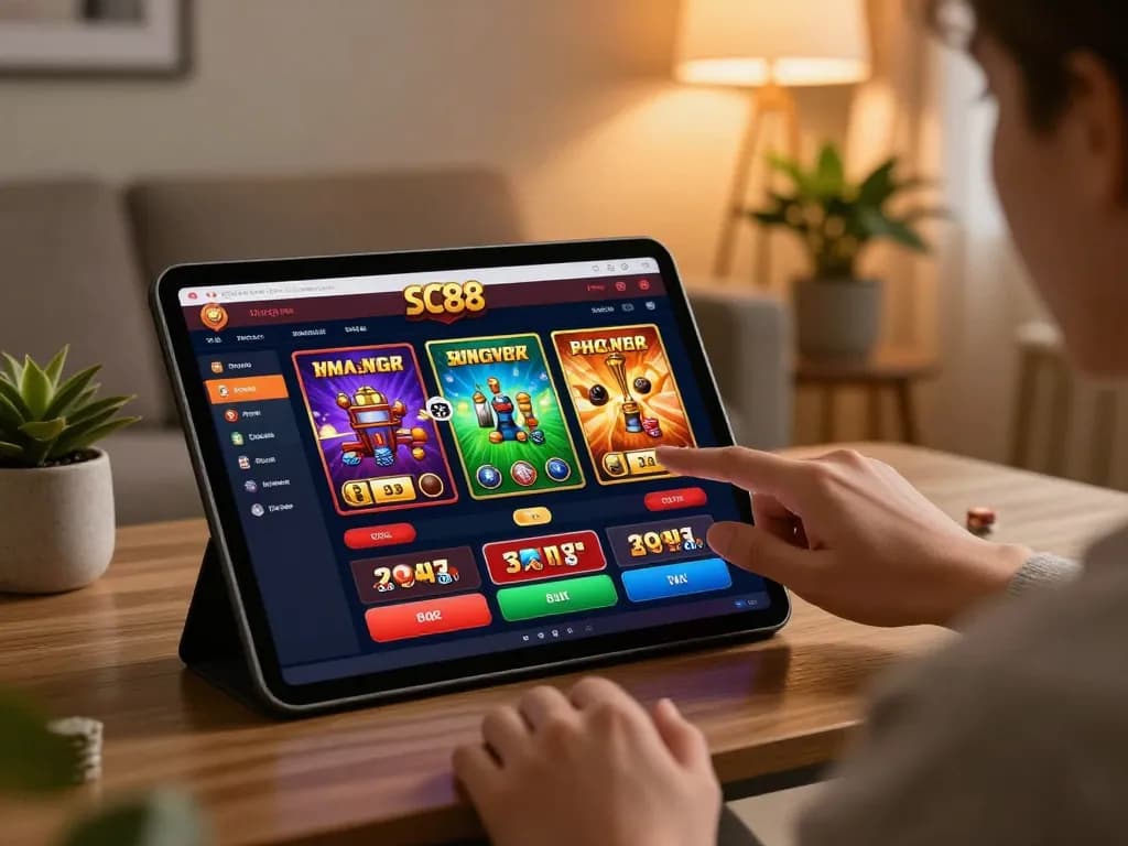 SC88 user placing bets on a tablet for an exciting online casino experience.