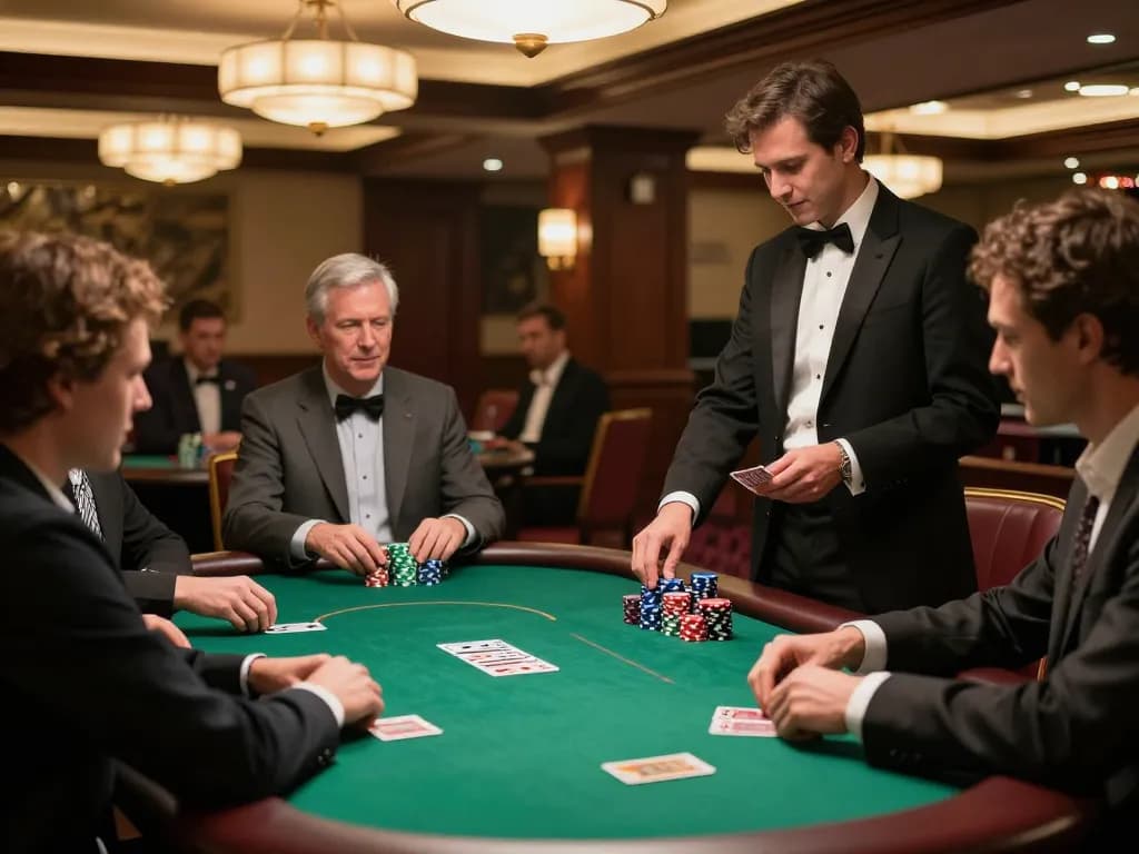 Fabet players strategizing over vibrant poker chips in a high-stakes casino.
