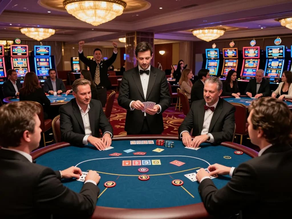 Players at vibrant poker tables strategizing their next move at 3win casino.