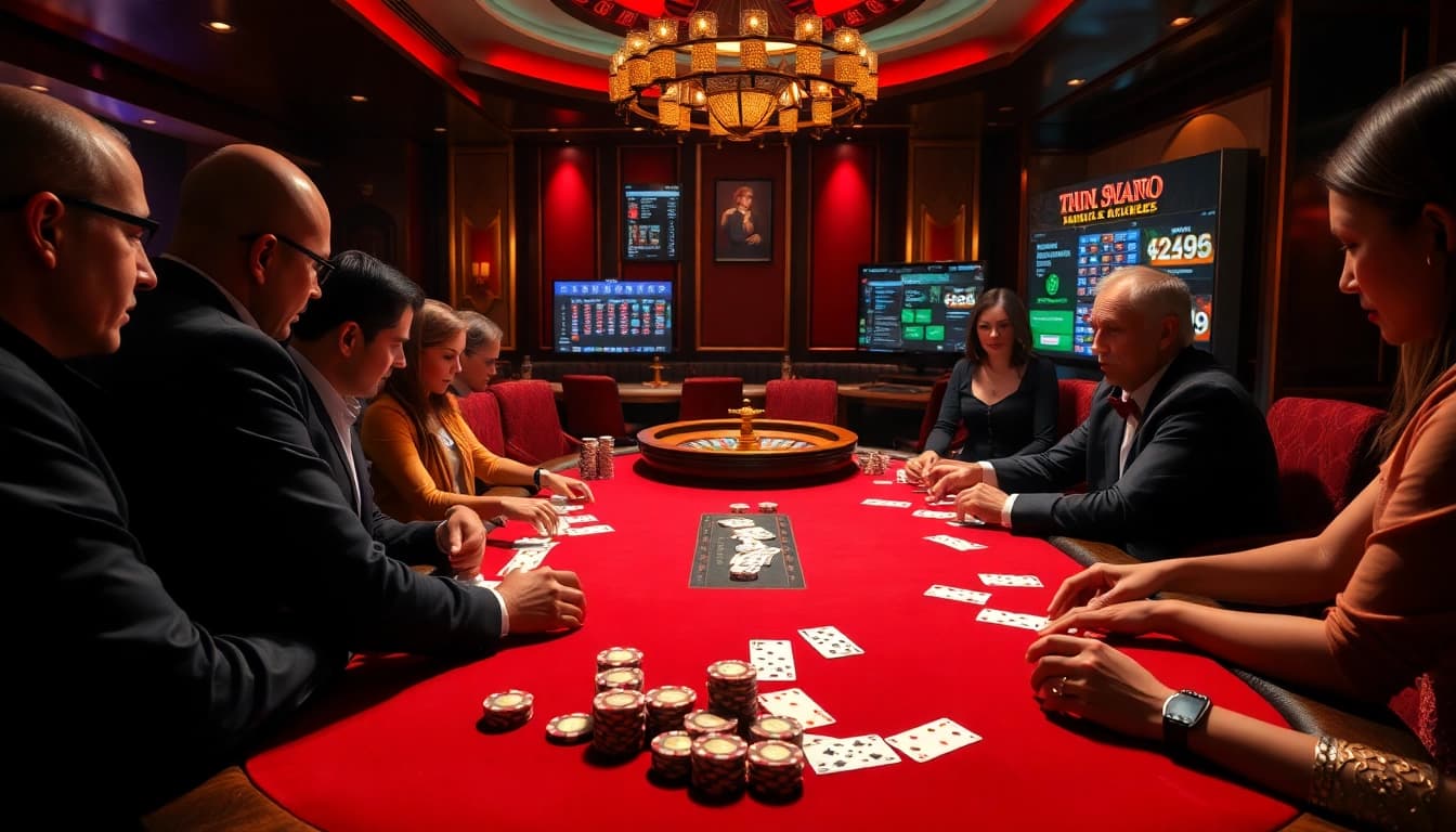 Experience high-stakes poker strategies with 68win at this luxurious casino setting.