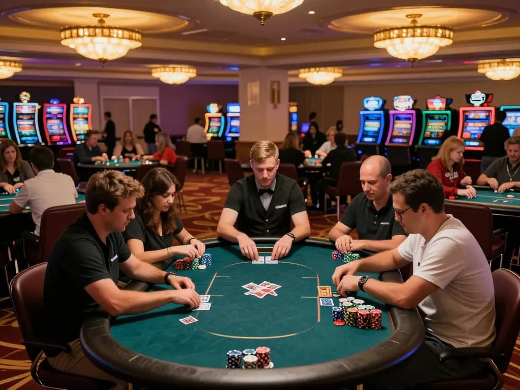 Engaging poker tournament scene showcasing players at tables on https://dohistory.group/ with chips stacked and cards in play.