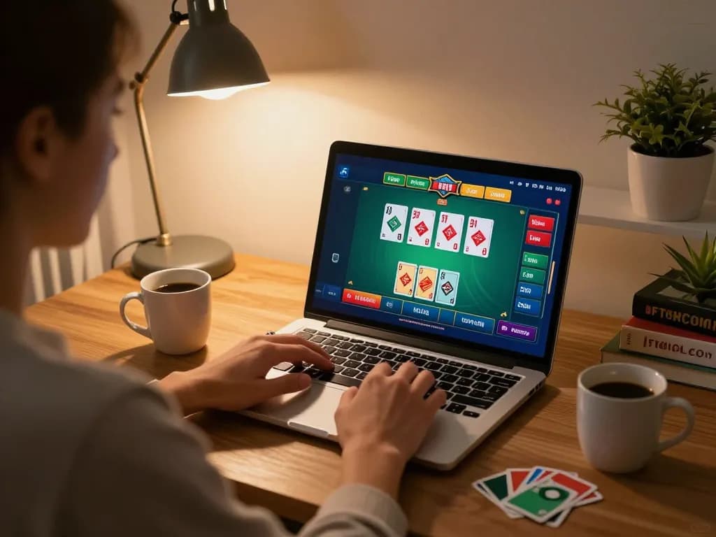Engaged player using F168COM for live dealer blackjack in a cozy home setting.