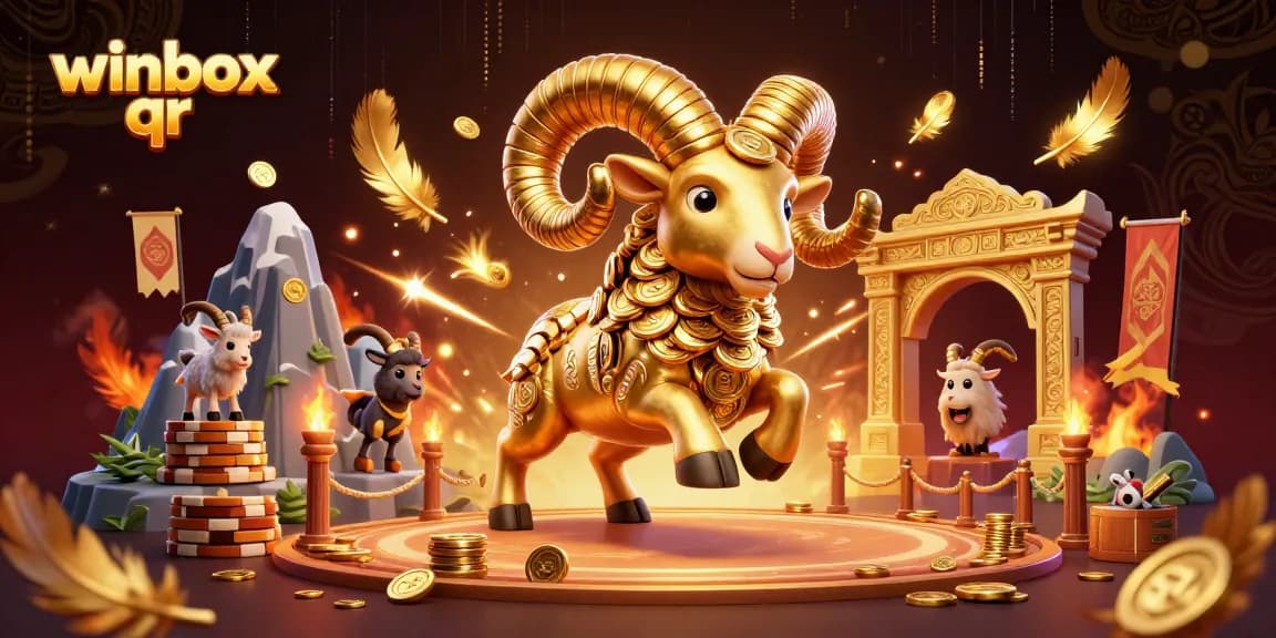 Play and win with the fantastic winbox qr experience featuring a golden ram and casino elements.