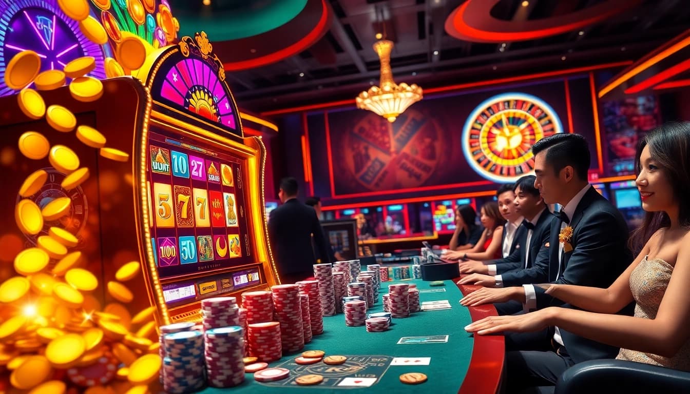 Experience the excitement of Nổ Hũ Đổi Thưởng at a vibrant casino with thrilling slot machines and rich rewards.