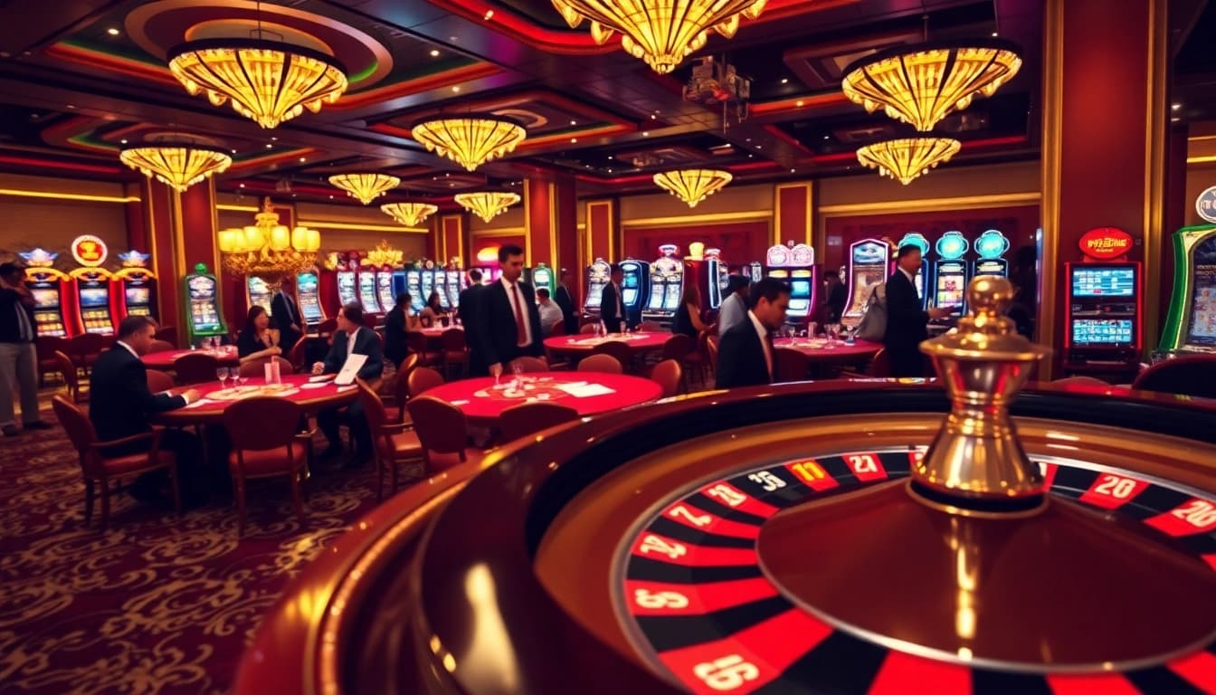Experience thrilling gaming at ph365 casino with vibrant tables, chips, and a roulette wheel.