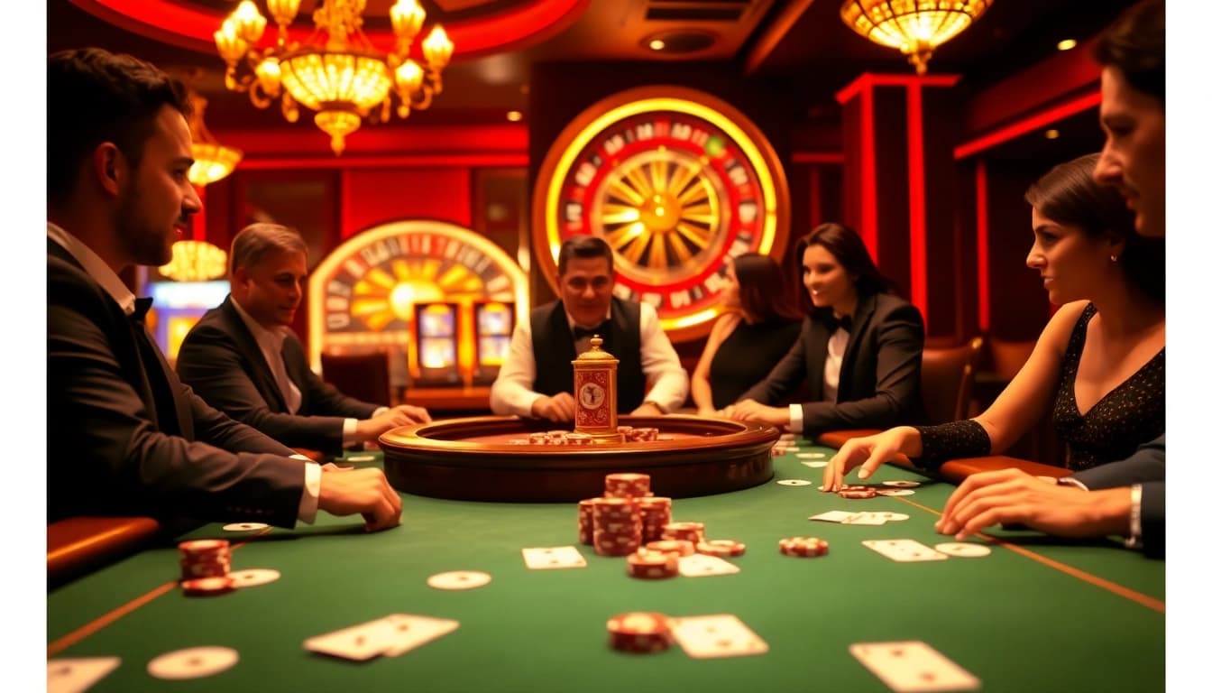 Exciting poker action scene showcasing GO8 at a luxurious casino table.