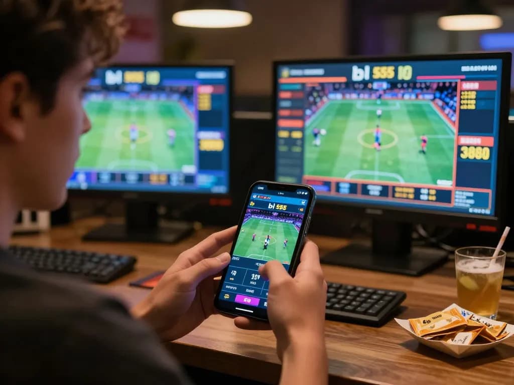 Exciting online gambling experience with a player using bl555 for live sports betting.