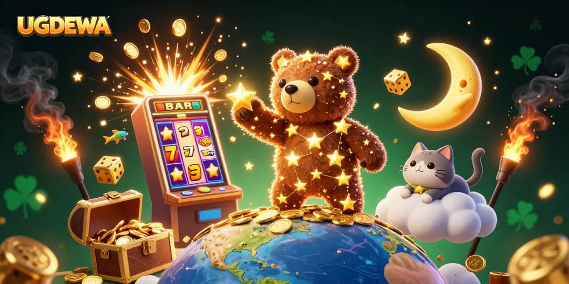 UGDEWA engages players with a vibrant casino scene featuring immersive slot machine elements.