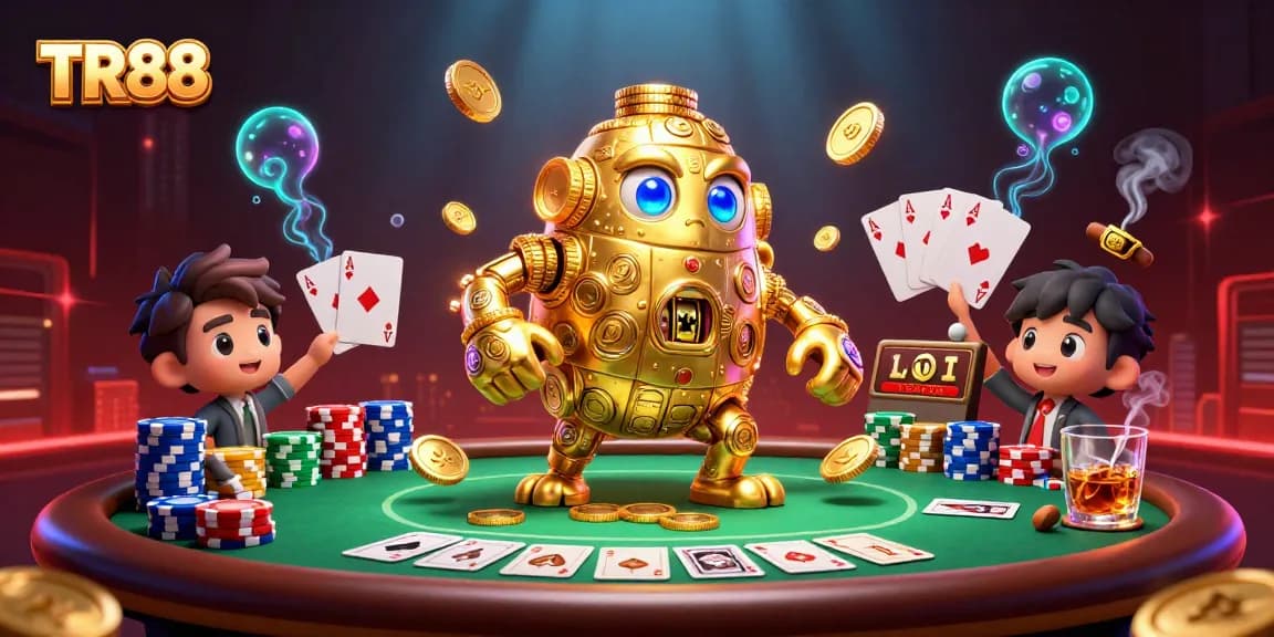 Spin the reels at TR88 with a vibrant golem made of coins, surrounded by poker chips and glowing effects.