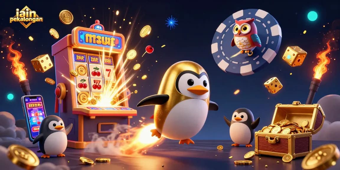 Experience the vibrant energy of iain pekalongan's gaming scene with the golden penguin and casino elements.