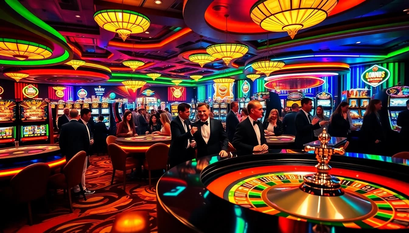 Experience the thrill at a Casino Site with vibrant gaming tables and lively patrons.