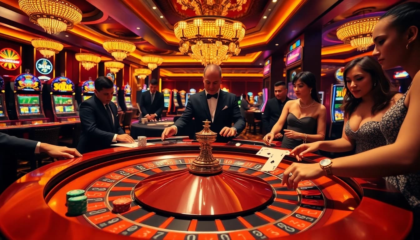 Players engaging in a thrilling game of luck88 at a vibrant casino table.