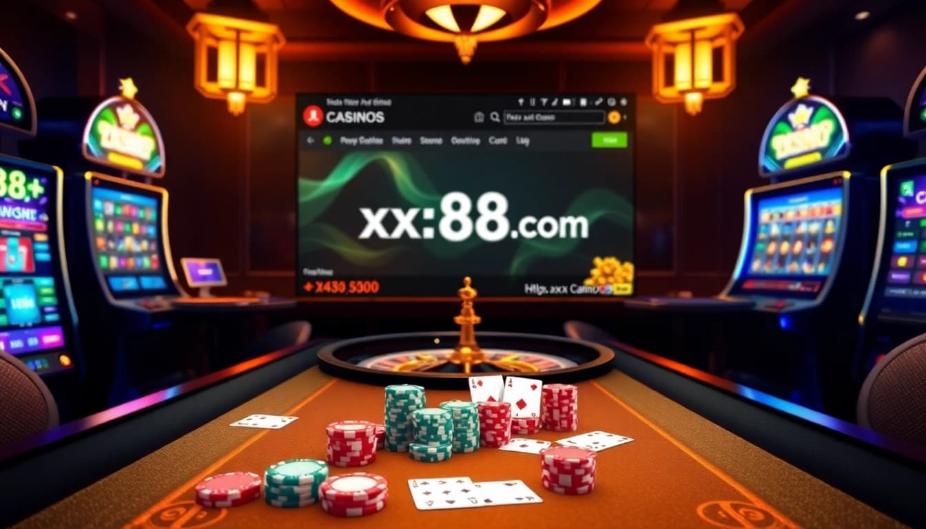 Experience thrilling gameplay at https://xx88csn.com/ with luxurious casino tables and vibrant slot machines.