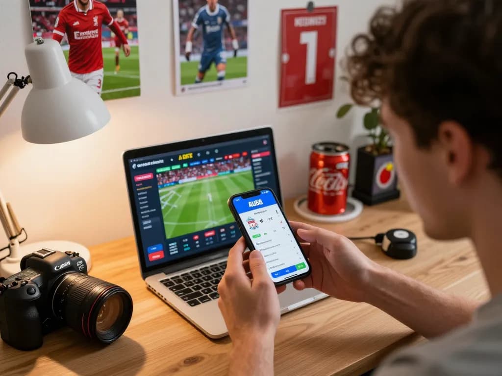 Engaged user placing bets on the AU88 app in a cozy home setting, highlighting online sports excitement.