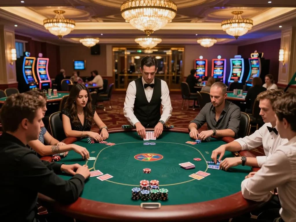 Players engage in high-stakes poker at a luxury casino, showcasing strategies for success on https://tr88k.com/.