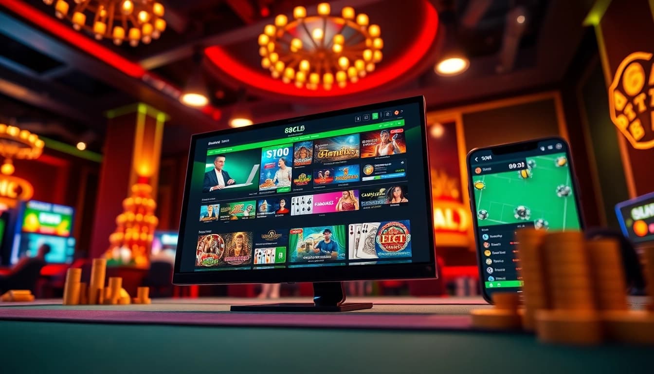 Engaging visual of 88CLB online casino dashboard showcasing exciting gaming options.