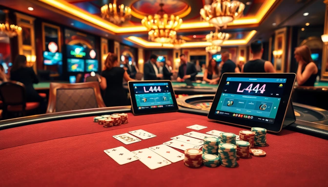 Experience the excitement of L444 with a vibrant casino scene filled with poker and betting action.