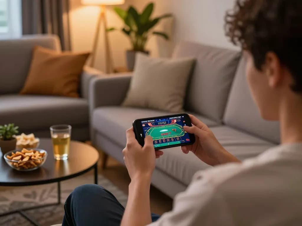 Engaging in mobile gaming, the person plays at a malaysia online casino from the comfort of home.