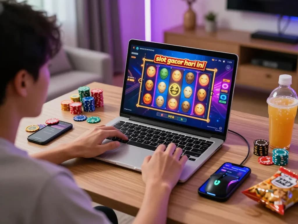 Pemain yang menikmati sesi permainan interaktif yang berfokus pada slot gacor hari ini di tengah elemen permainan yang menarik.