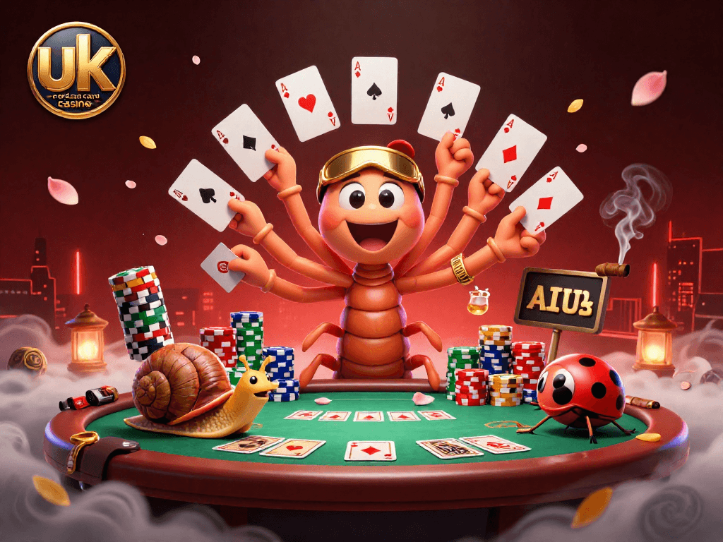 Experience the vibrant scene of uk credit card casinos with engaging characters and poker elements.