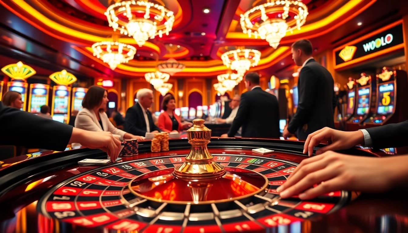 Daga themed casino scene featuring players at a roulette table with vibrant colors and luxury elements.