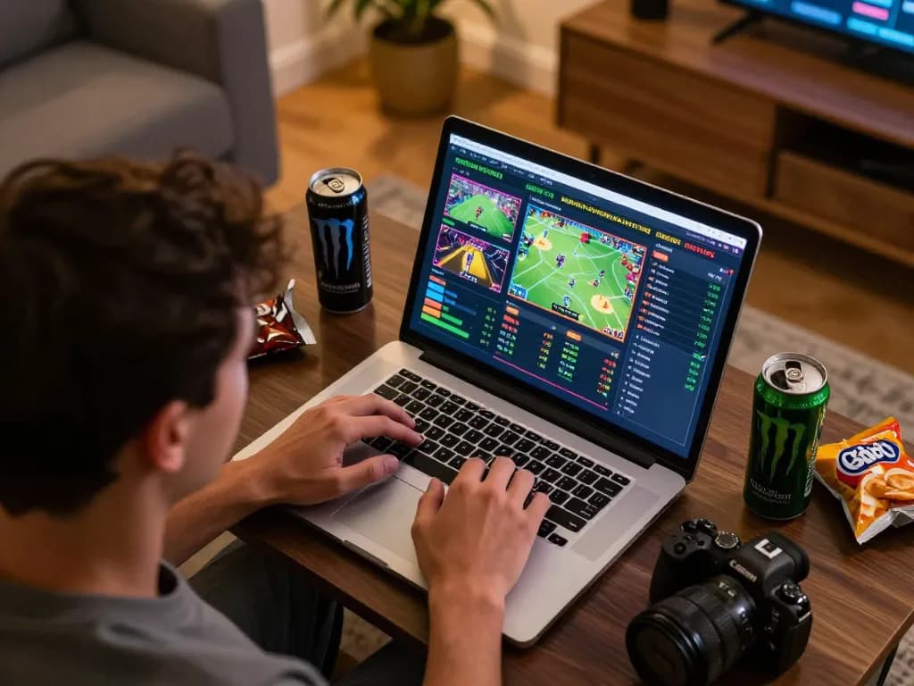 Tonton pemain COMBO99 mengevaluasi peluang dan strategi di laptop dalam pengaturan taruhan rumah yang menarik