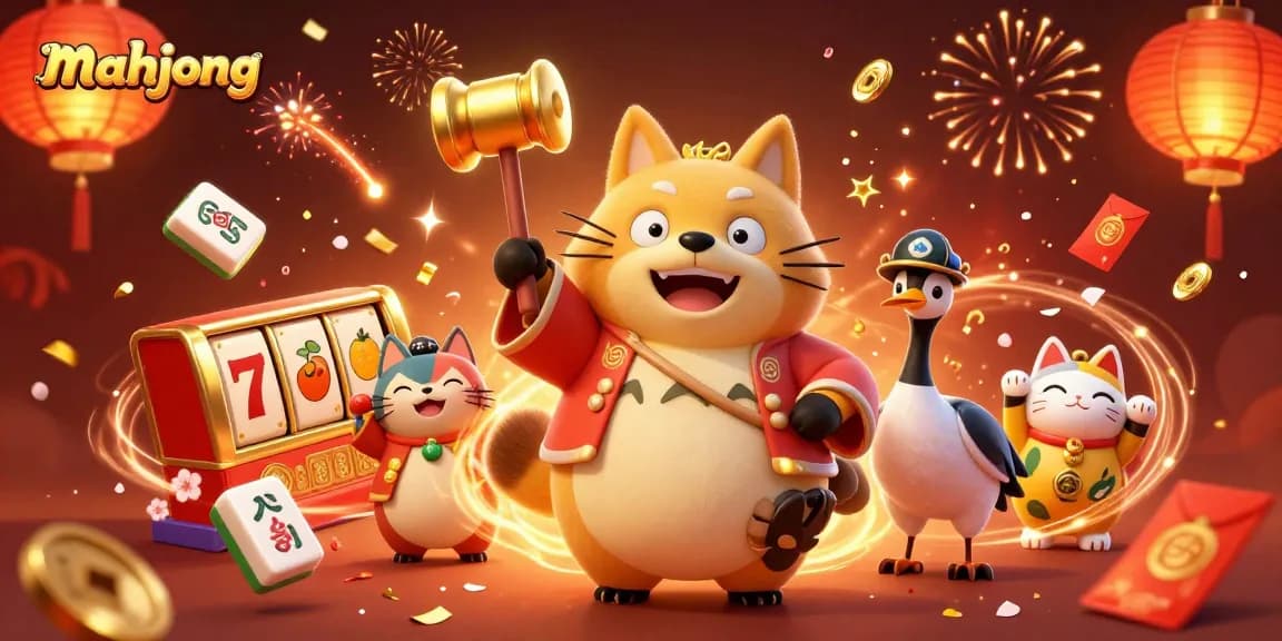 Play mahjong with cheerful characters celebrating in a lively casino atmosphere.