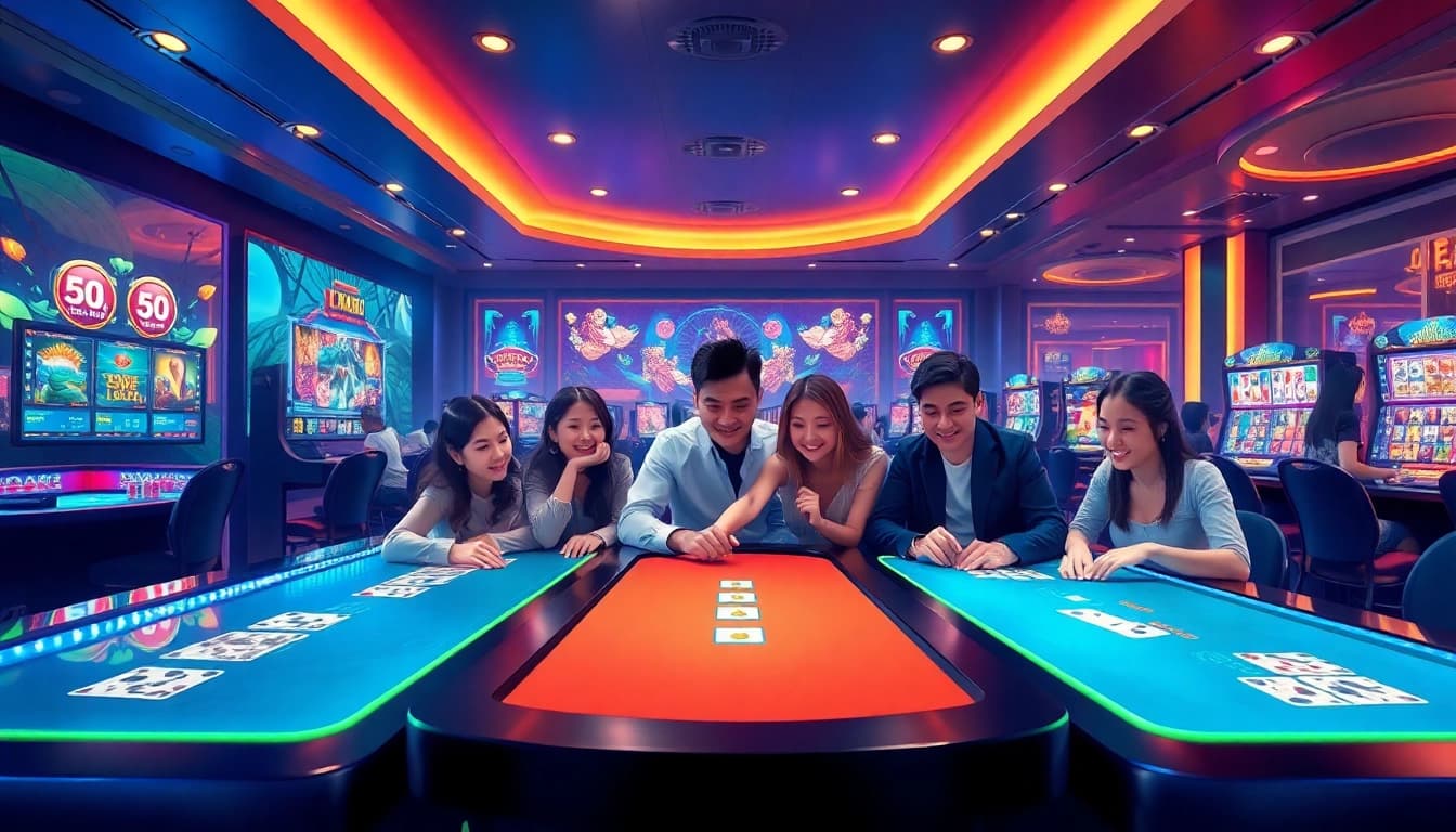 Experience the excitement of Game bài Nhatvip in a vibrant online casino setting, featuring diverse players engaging with dynamic games.