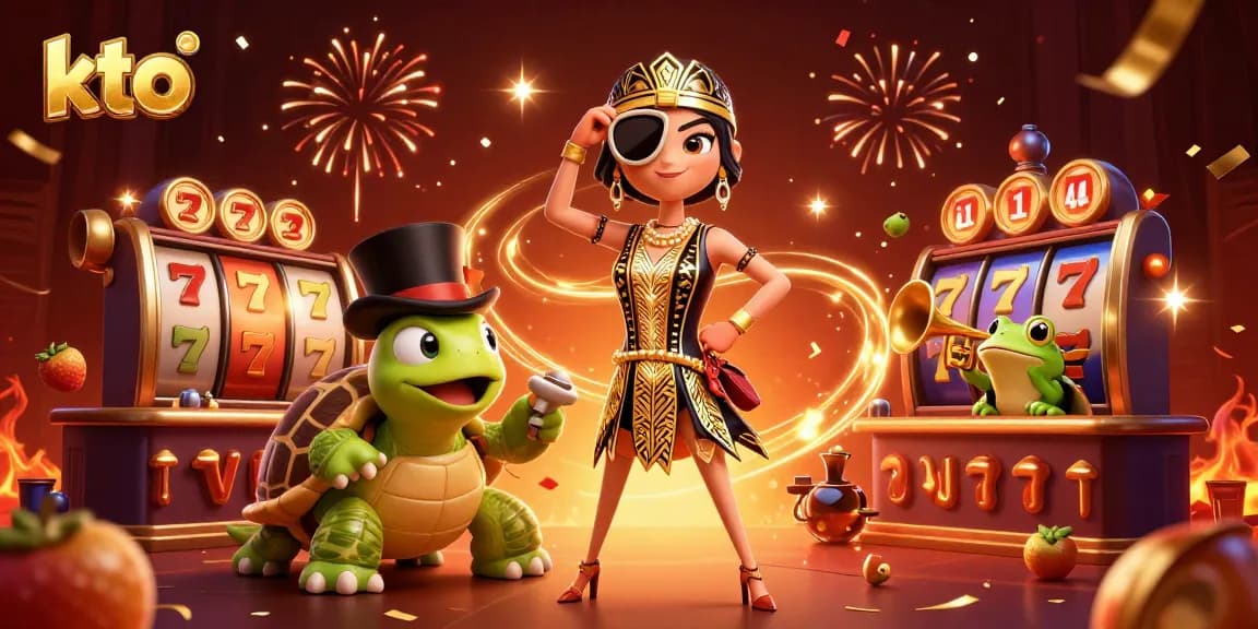 Bet on success with the vibrant kto casino scene, featuring dynamic slot elements and festive confetti.
