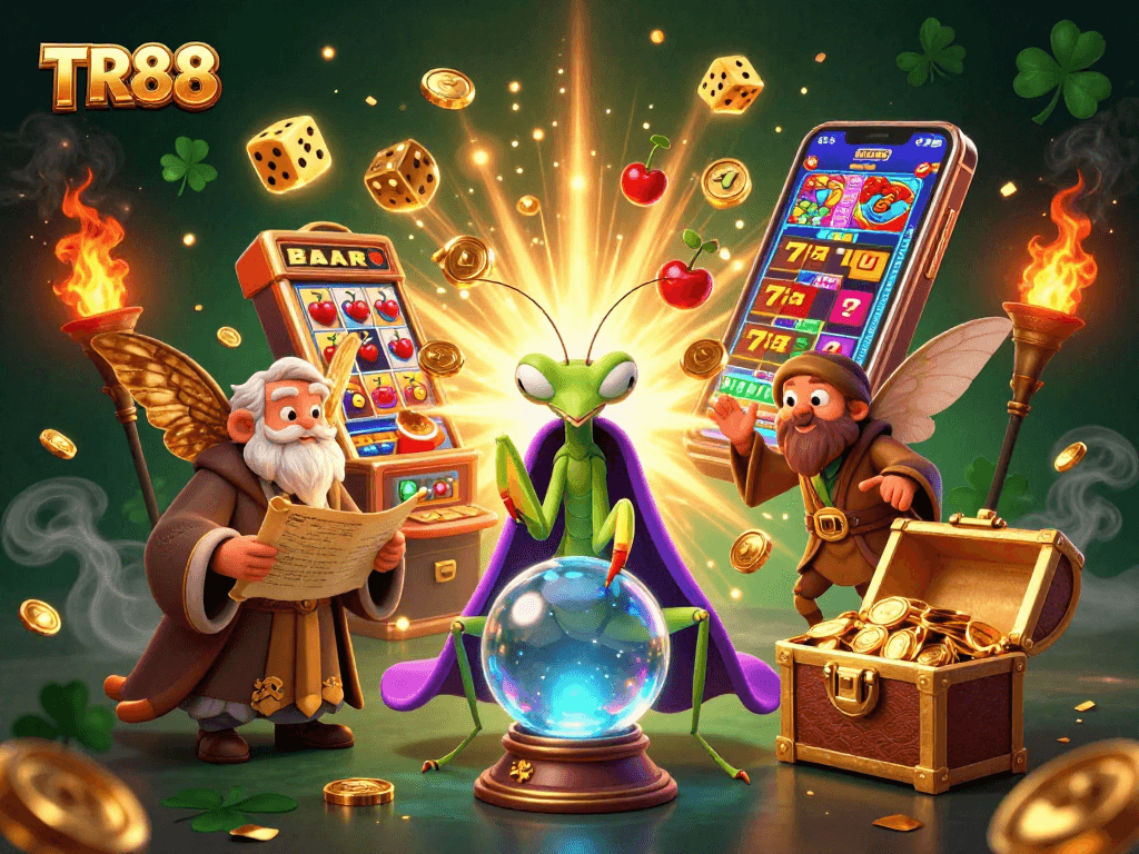 Engage with the thrilling world of TR88 slots, featuring a mystical fortune teller and jackpot excitement.