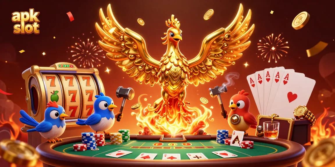 Experience the apk slot excitement with our 3D phoenix and vibrant casino elements.