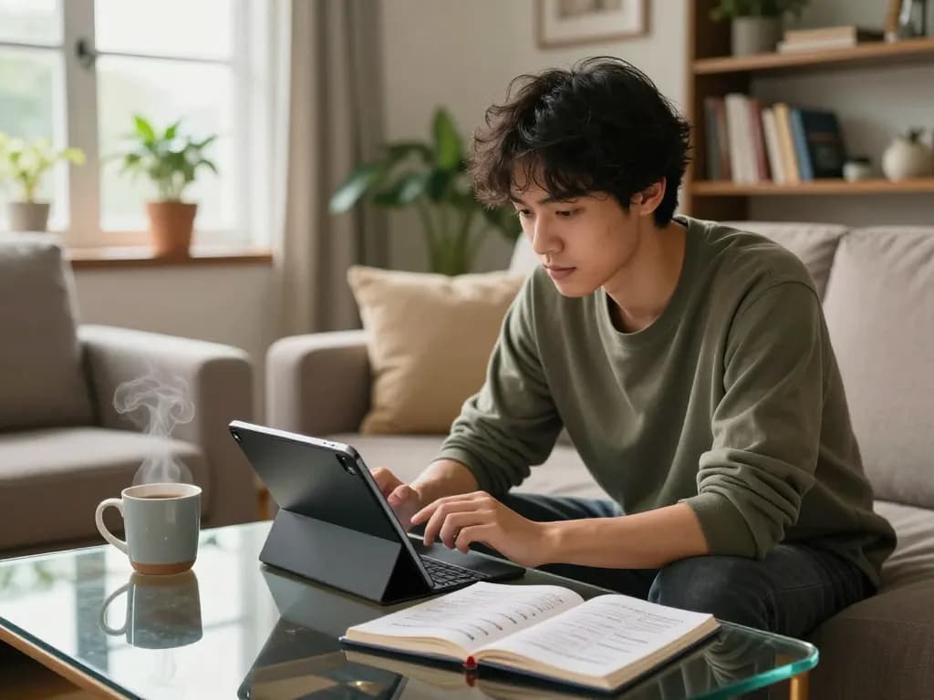A player engages with the Betbdt online platform on their tablet in a cozy home setting, showcasing the blend of relaxation and excitement in gaming.